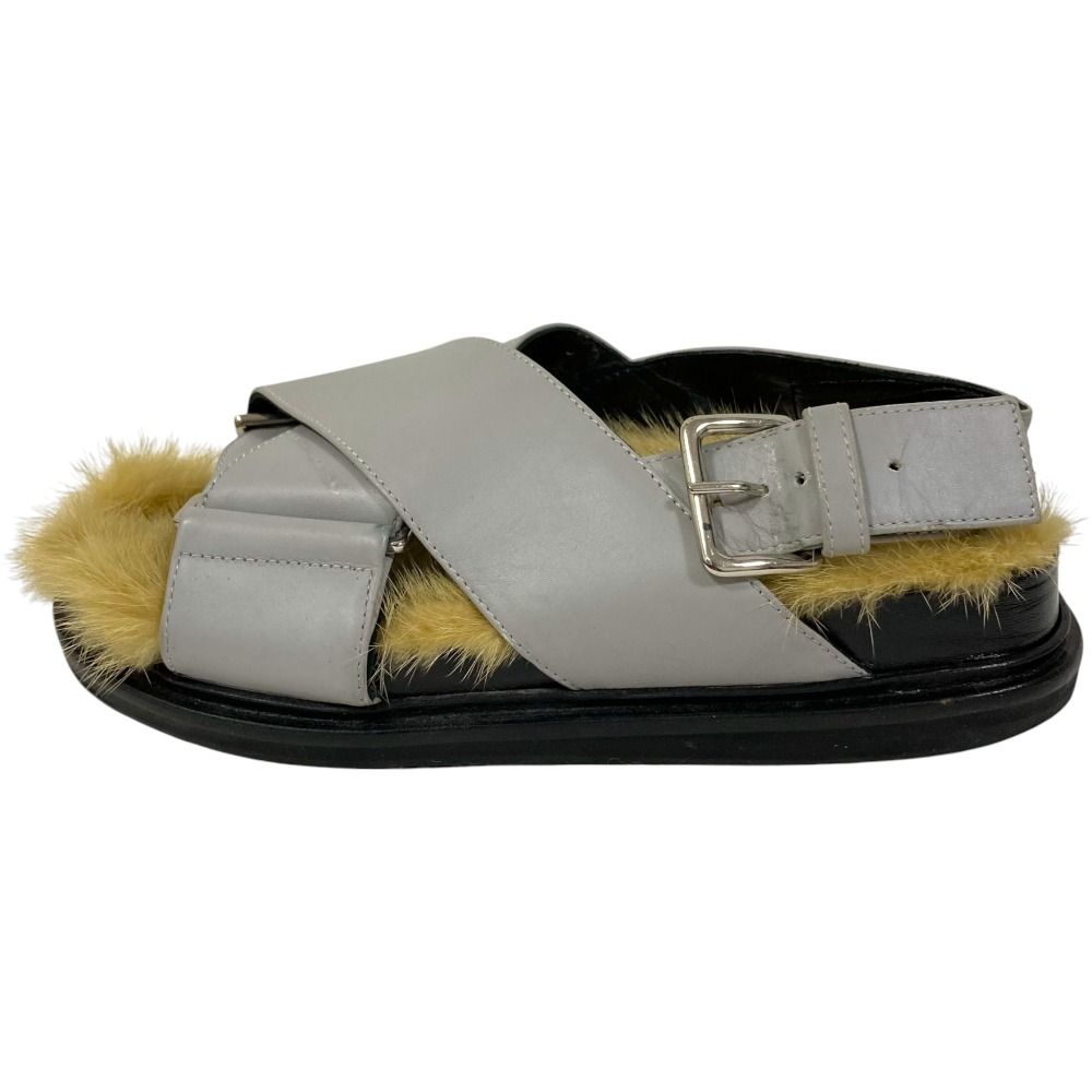 良品 MARNI マルニ フラット ファー クロスストラップ サンダル 約21.5
