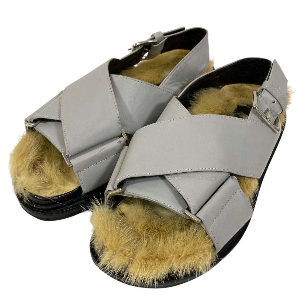 良品 MARNI マルニ フラット ファー クロスストラップ サンダル 約21.5