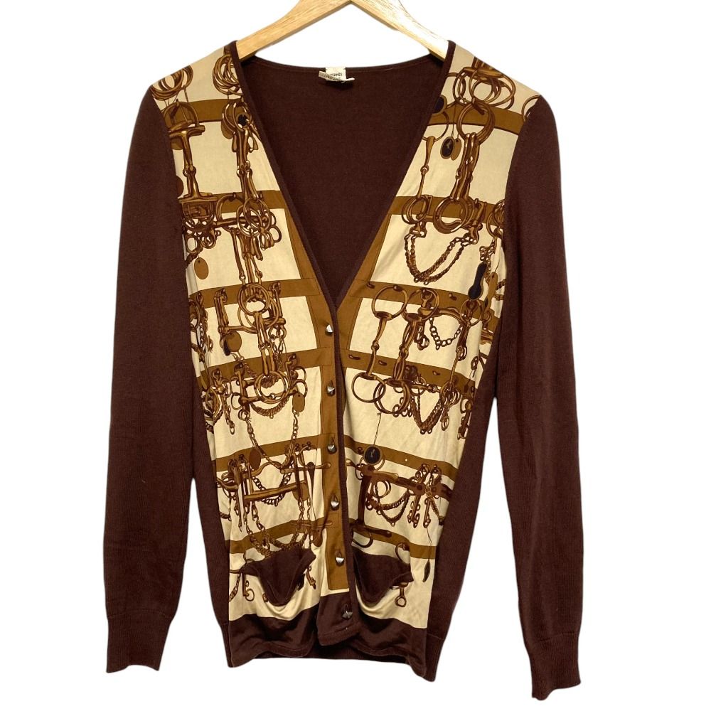 良品 HERMES エルメス ツイルレーヌ メドールボタン カーディガン