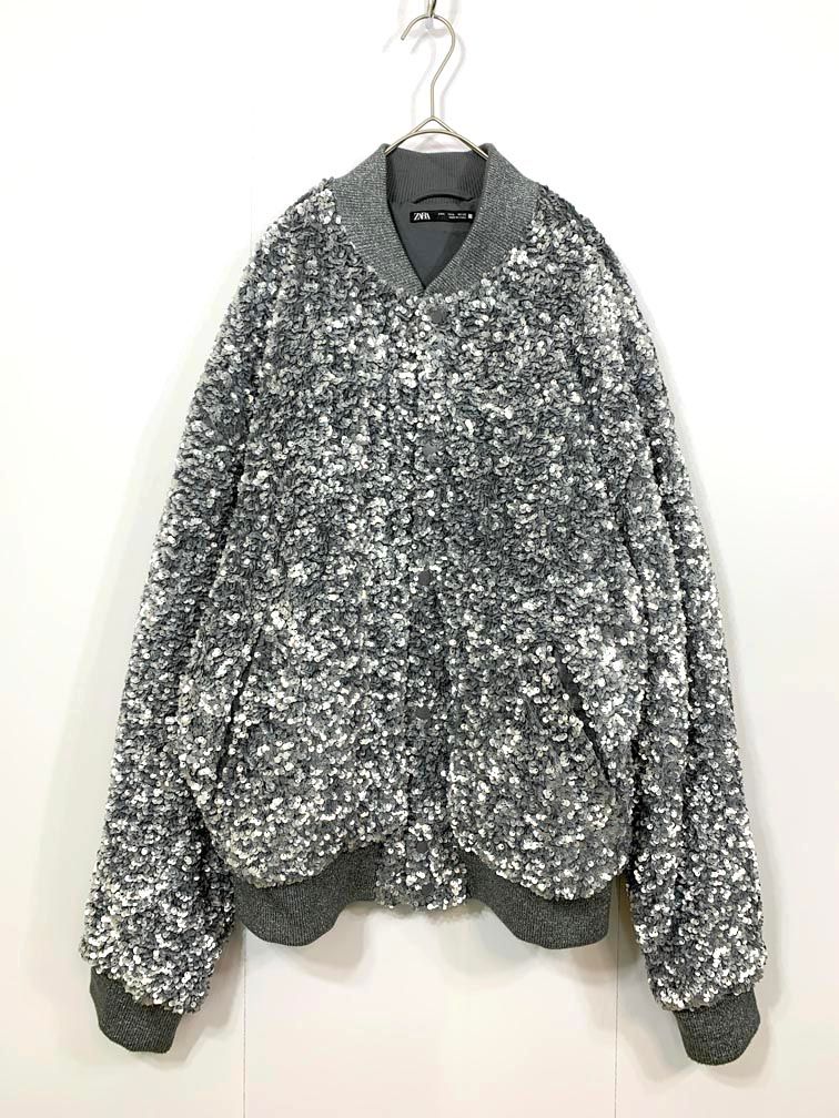 ZARA ザラ　ブルゾン　XL　シルバー　スパンコール ZARA ザラ ブルゾン XL シルバー スパンコール
