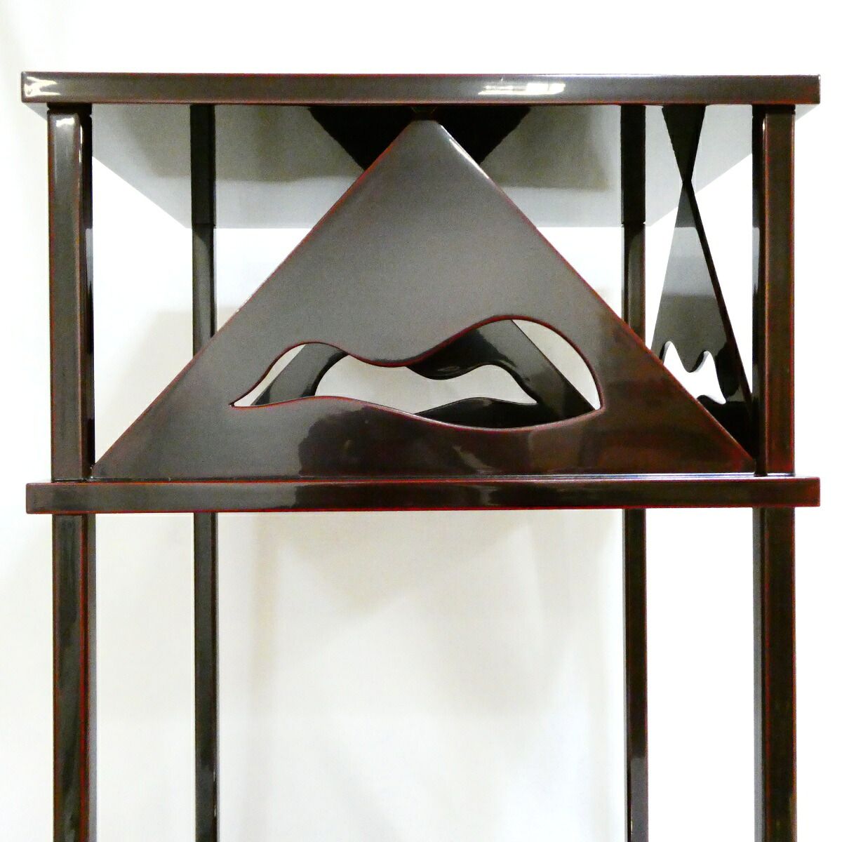 年末特売品】輪島塗 茶平一斎作 即中斎好 鱗鶴透 溜塗 二重棚 茶道具