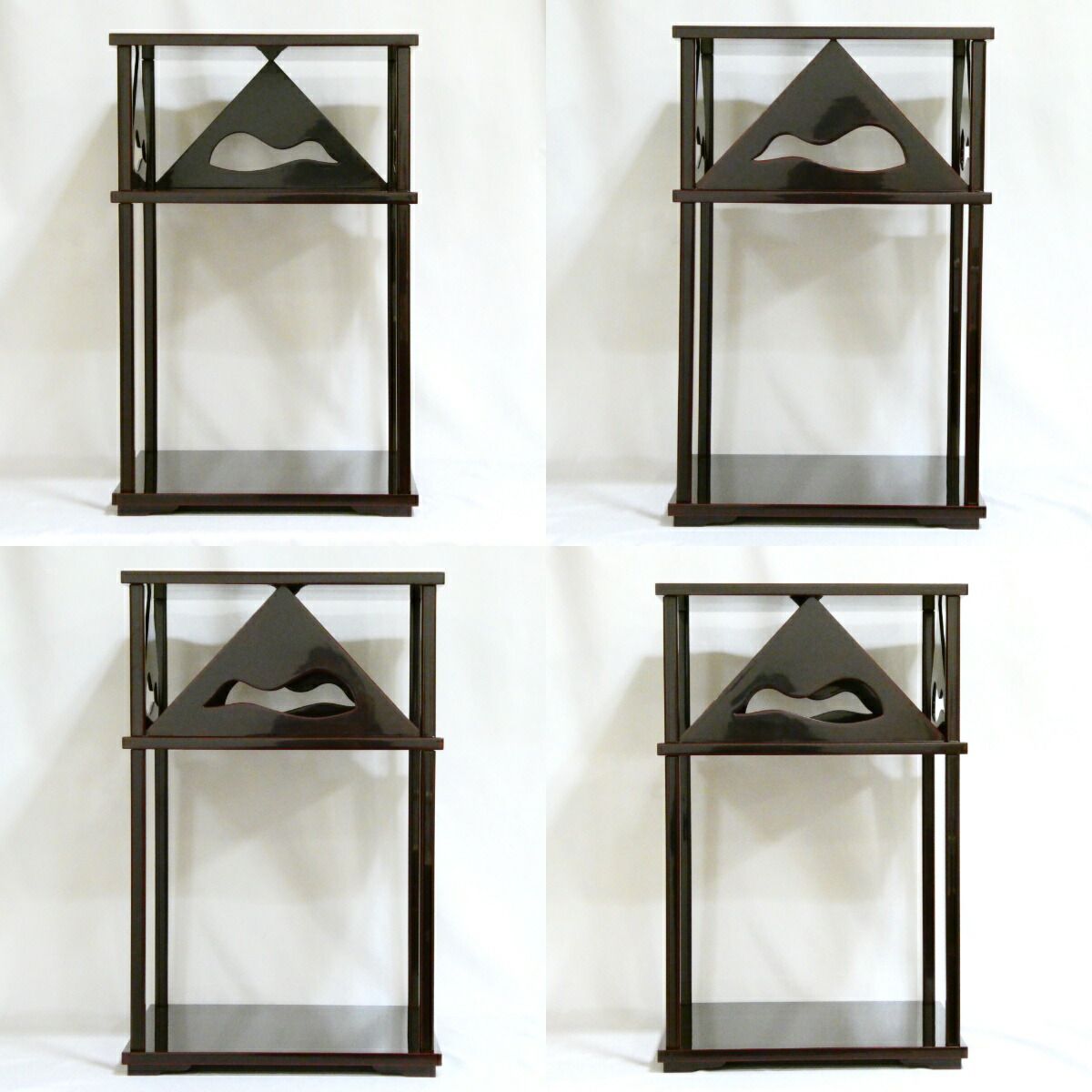 輪島塗　塗師 茶平一斎造　三千家好写　三友棚(組立式) 美品　共茶道具　送料込 年末特売品】輪島塗 茶平一斎作 即中斎好 鱗鶴透 溜塗 二重棚 茶道具