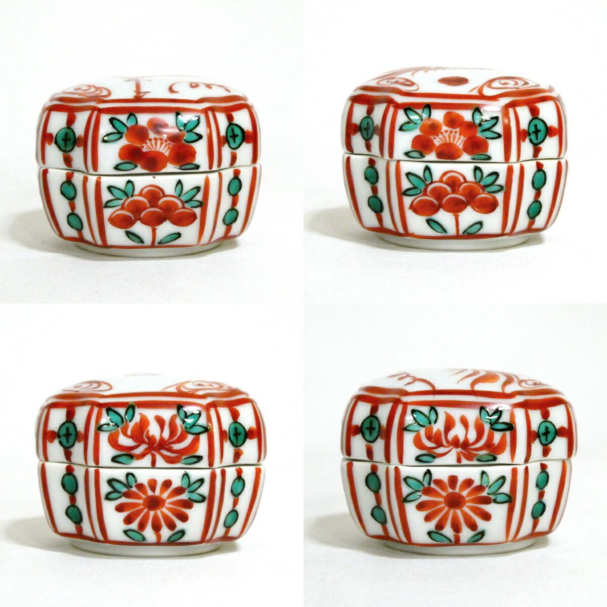 茶道具　香合　真葛香斎　赤絵四入角 年末特売品】眞葛焼 宮川香斎(真葛香斎)作 赤絵 四入角香合 茶道具