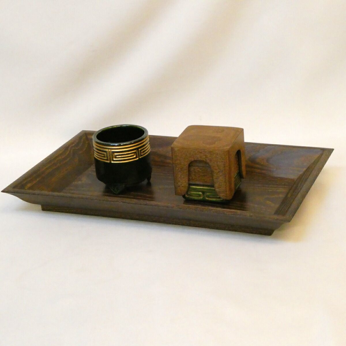 表千家流】桑香盆 三点セット（1） 川嵜和楽作 重香合、聞香炉 茶道具