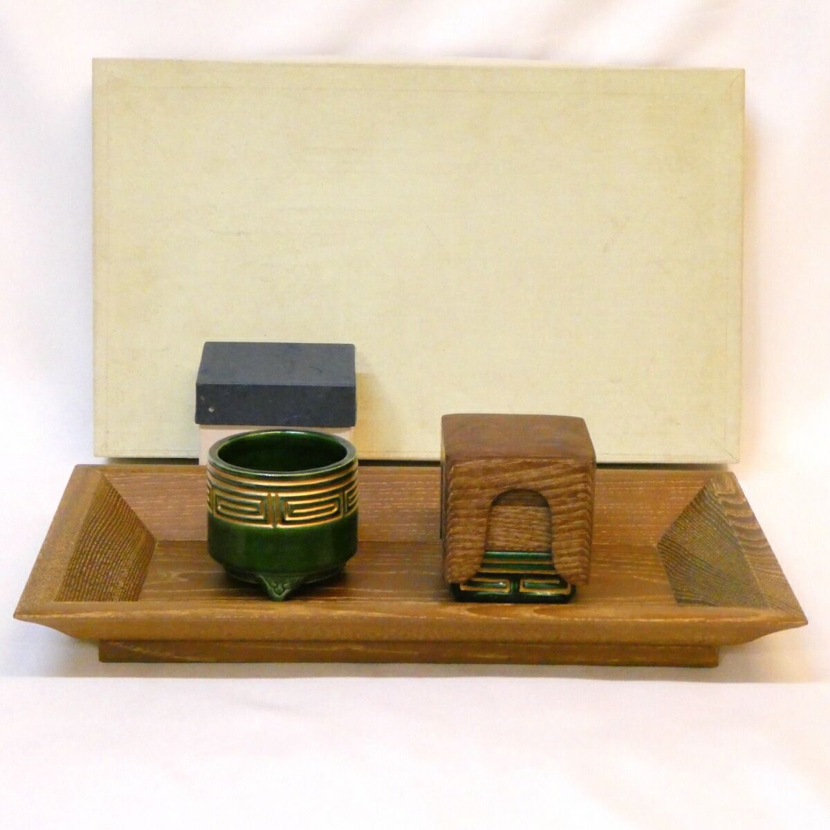 表千家流】桑香盆 三点セット（2） 川嵜和楽作 聞香炉と無作 重香合