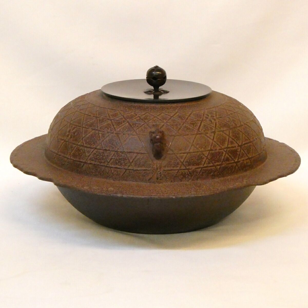 風炉釜　佐藤浄清（山形） 年末特売品】山形県 佐藤浄清作 桜川地紋 透木釜 釜鐶 透木付き 茶道具