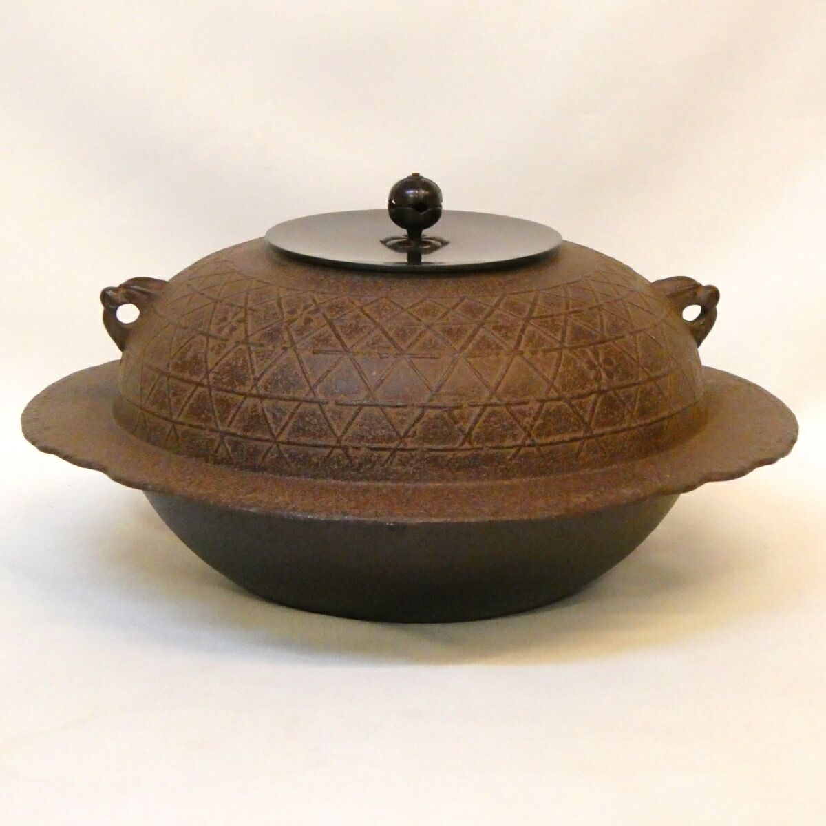 年末特売品】山形県 佐藤浄清作 桜川地紋 透木釜 釜鐶 透木付き 茶道具