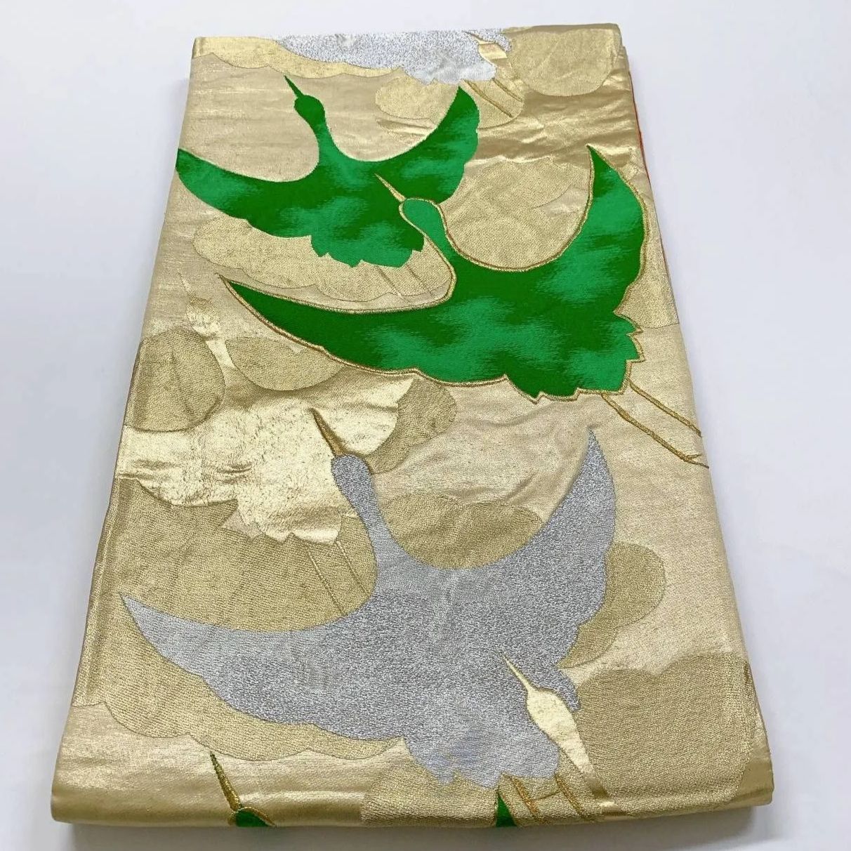 6374］袋帯 舞鶴文様 金銀糸 六通 未仕立て 正絹 着物 フォーマル