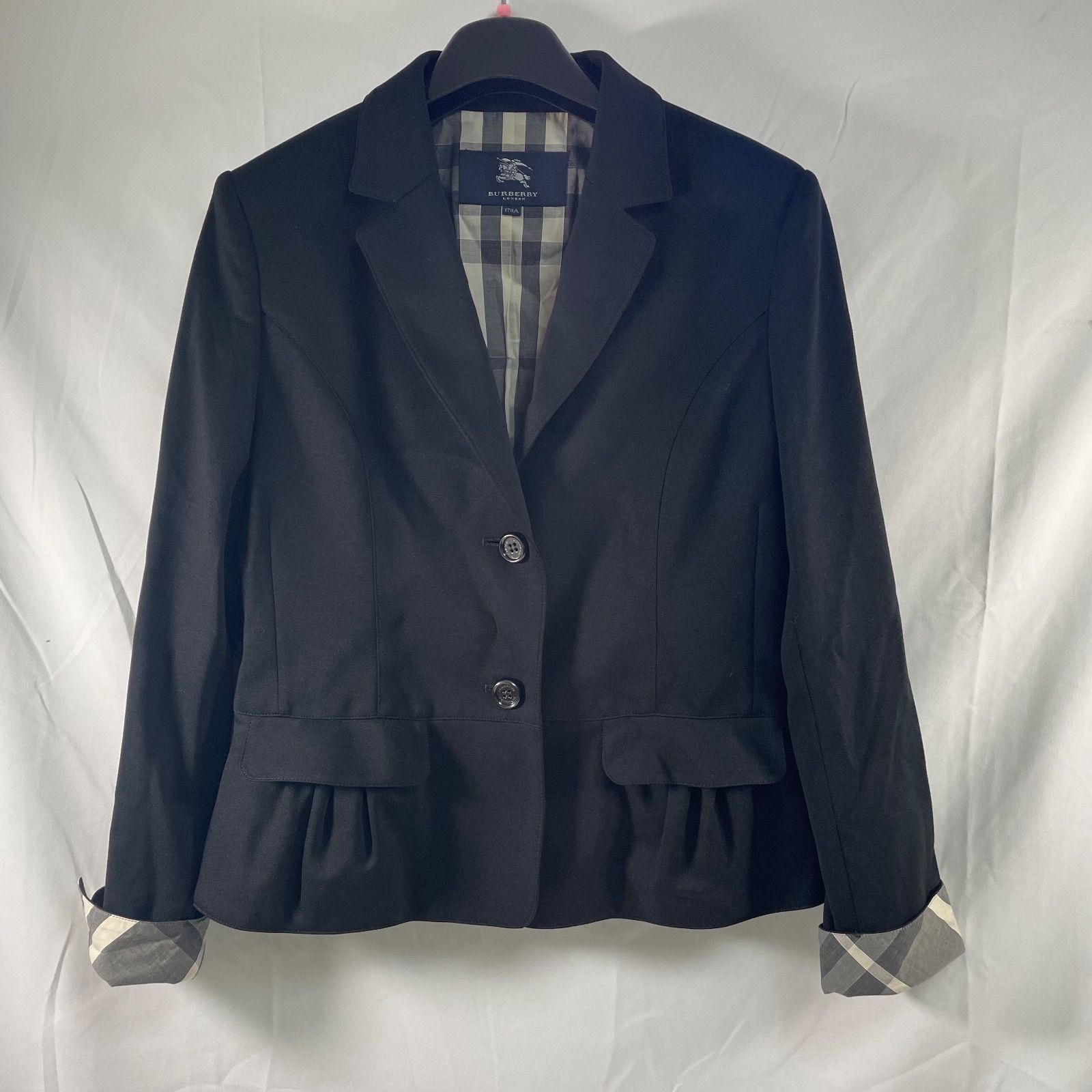 【美品/XL】バーバリーロンドン テーラードジャケット 背抜き メガチェック 黒 美品/XL】バーバリーロンドン テーラードジャケット 背抜き メガ