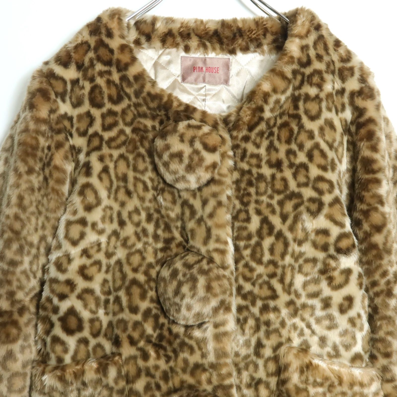 美品】ピンクハウス☆パンサー柄♪フェイクファーコート ショート丈