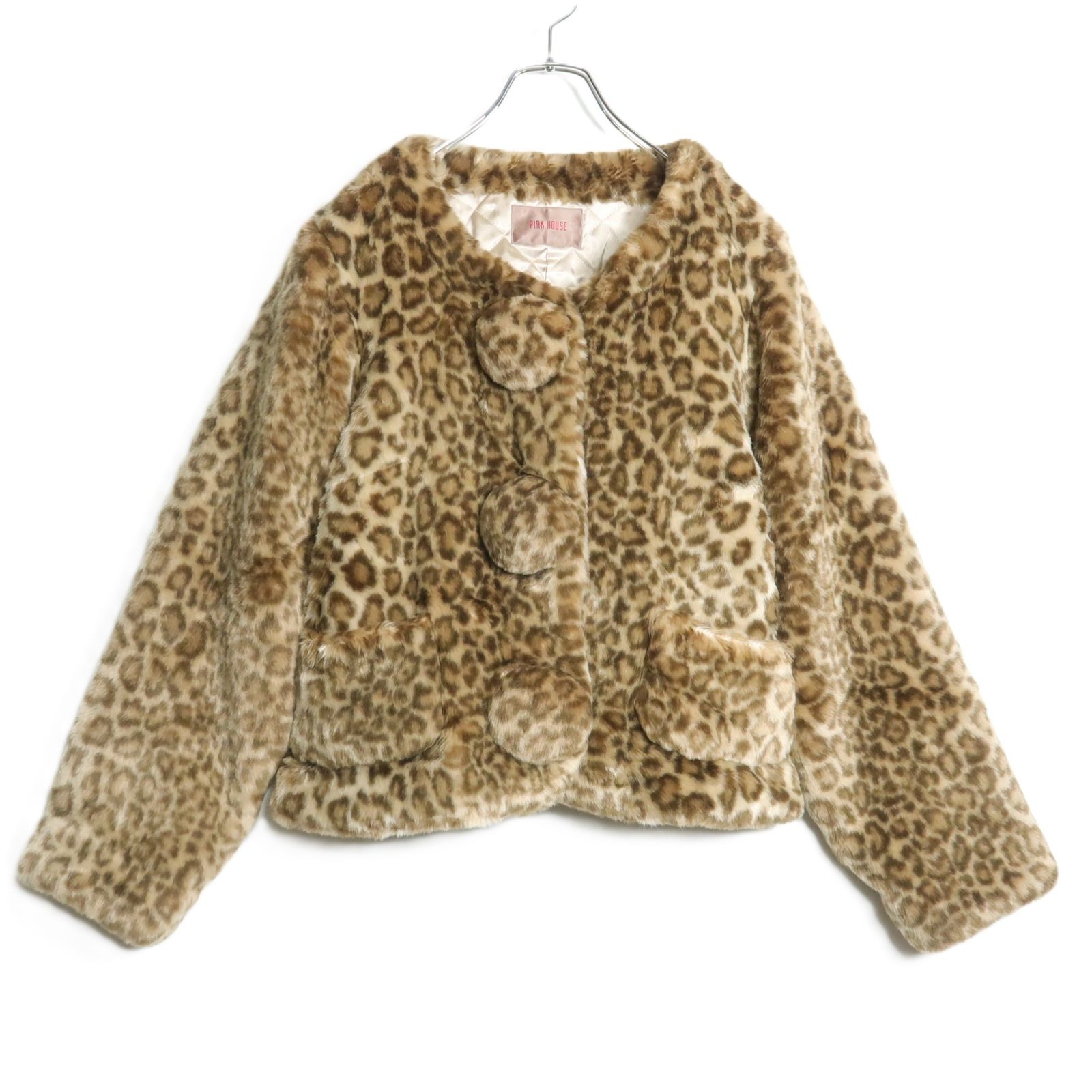 美品】ピンクハウス☆パンサー柄♪フェイクファーコート ショート丈