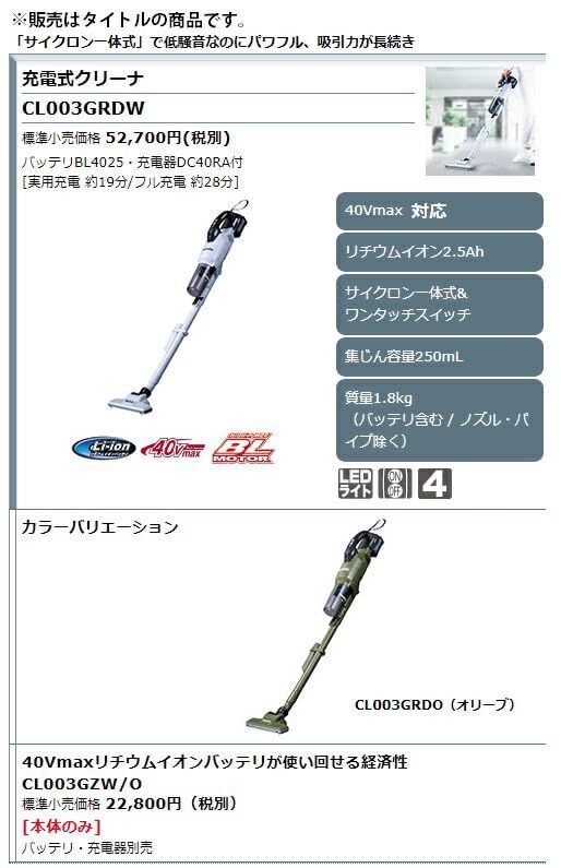 マキタ(Makita) 充電式クリーナ 40Vmax バッテリ・充電器別売 CL003GZO