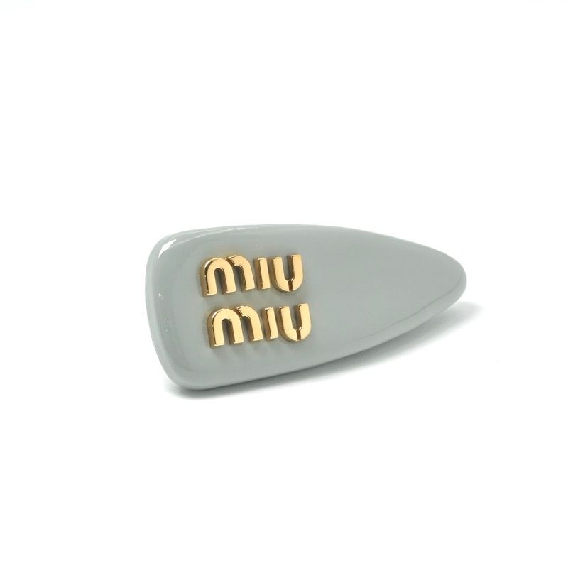 ミュウミュウ MIUMIU ヘアアクセサリー ブルーグレー ゴールド ロゴ