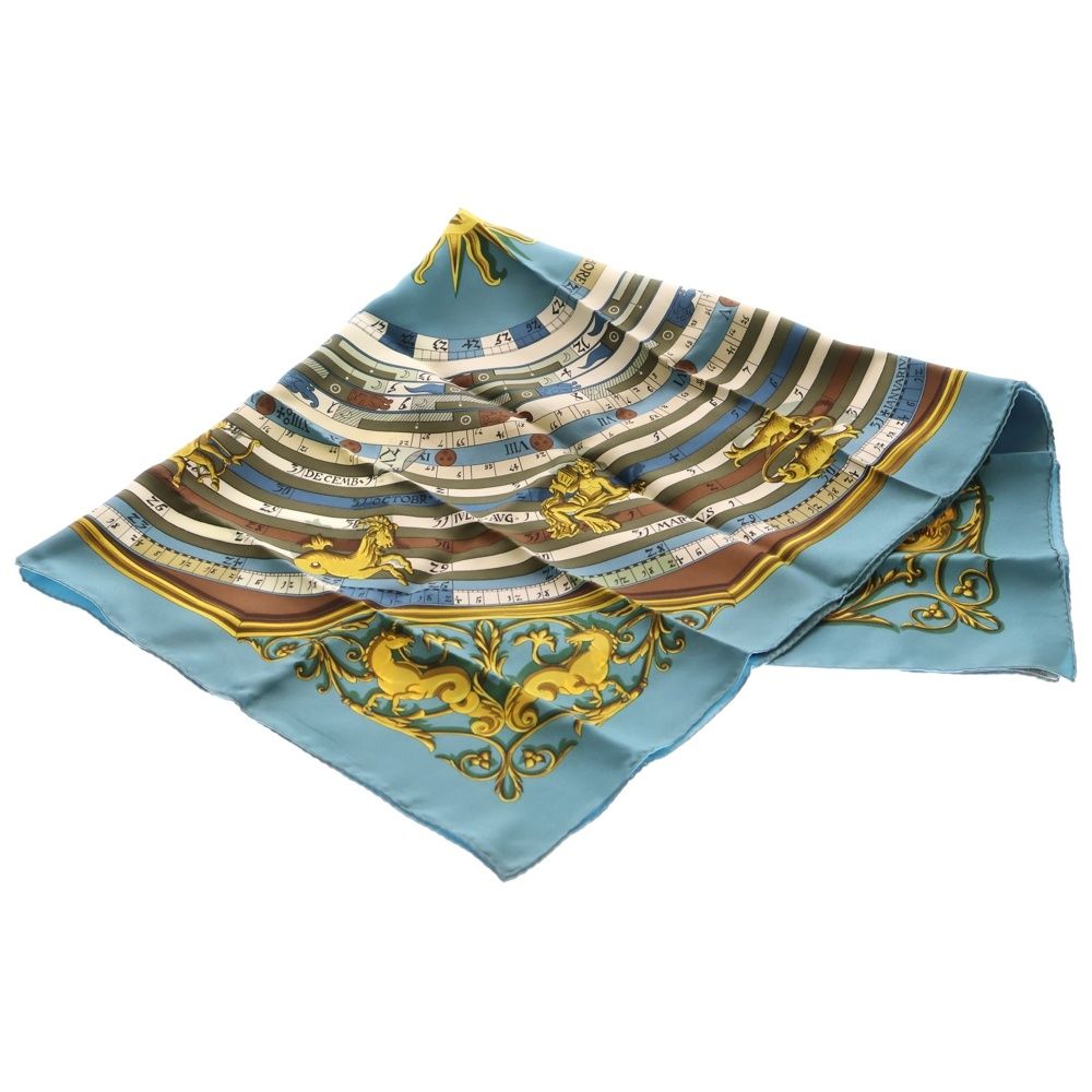 HERMES (エルメス) カレ90 DIES ET HORE 占星術 ターコイズブルー