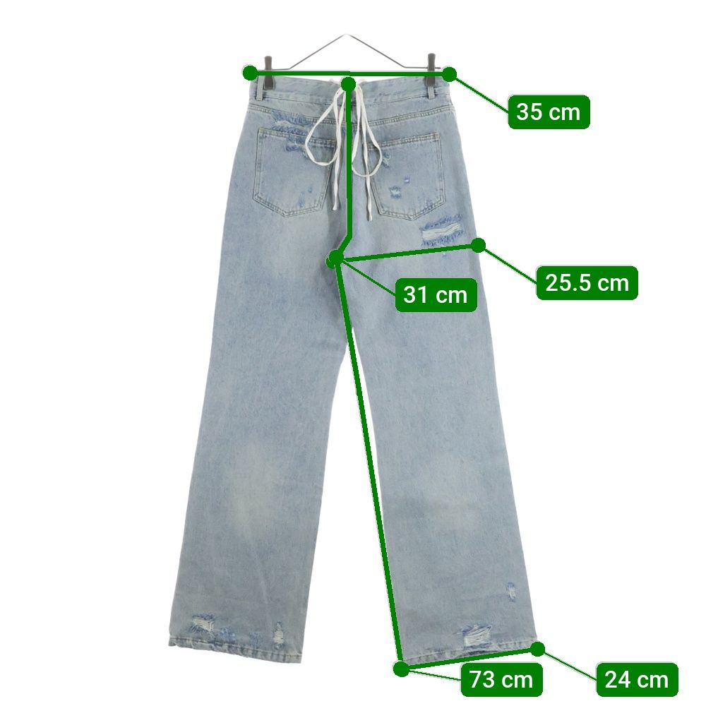 エムミーエメ　Side ribbon straight denim gray M me eme (エムミーエメ) SIDE RIBBON STRAIGHT DENIM ダメージ加工