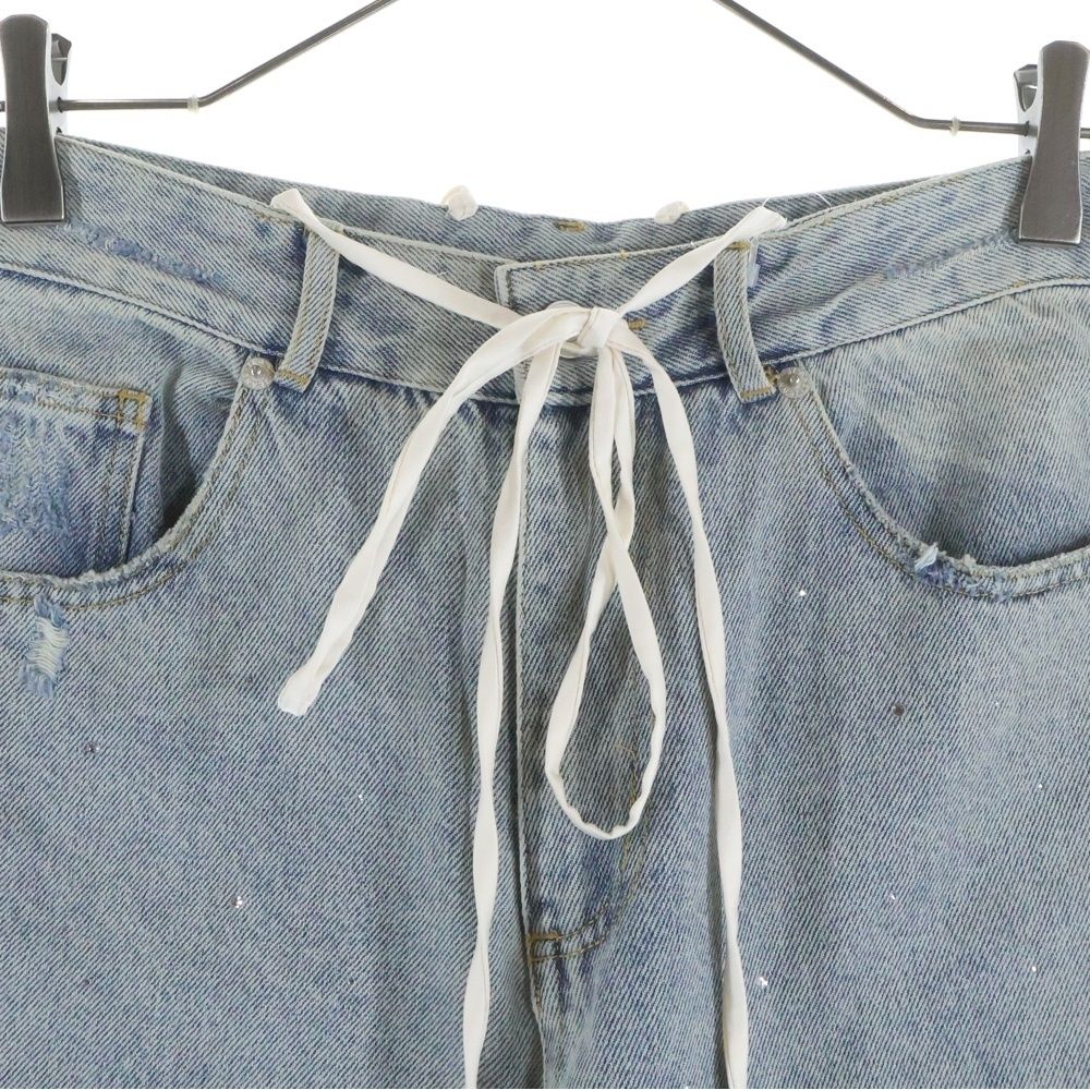 M me eme (エムミーエメ) SIDE RIBBON STRAIGHT DENIM ダメージ加工