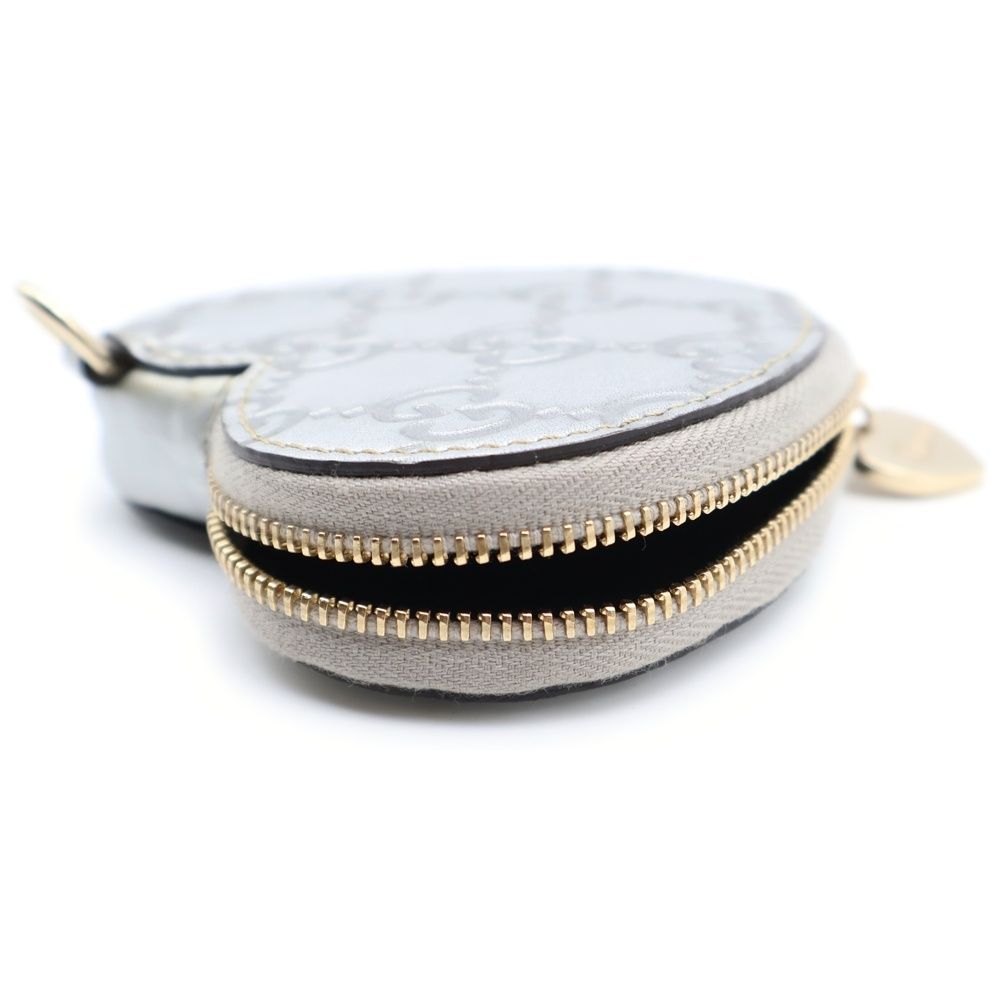 GUCCI (グッチ) GGシマ ハート コインケース シルバー レザー 小銭入れ