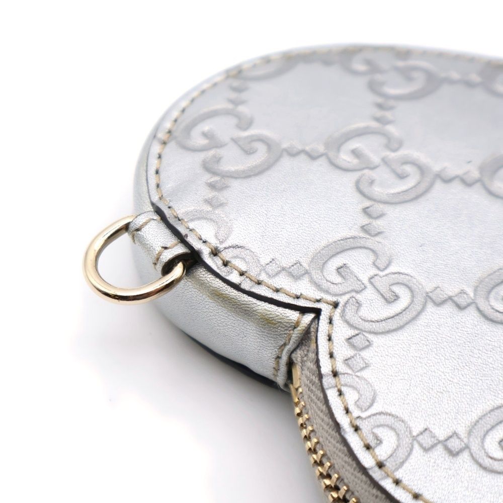 GUCCI (グッチ) GGシマ ハート コインケース シルバー レザー 小銭入れ