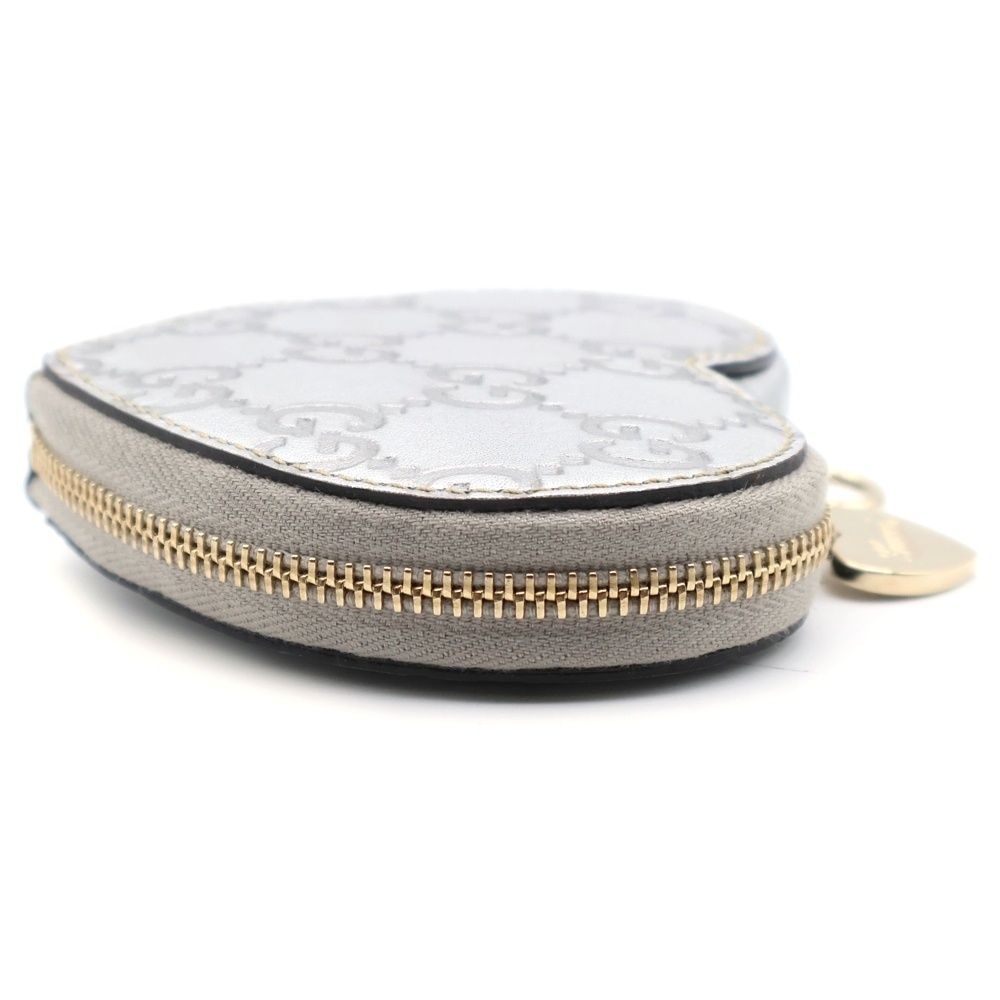 GUCCI (グッチ) GGシマ ハート コインケース シルバー レザー 小銭入れ