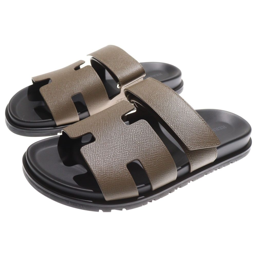 HERMÈS ブラウン スライドサンダル HERMÈS ブラウン スライドサンダル HERMES ブラウンレザー スライド