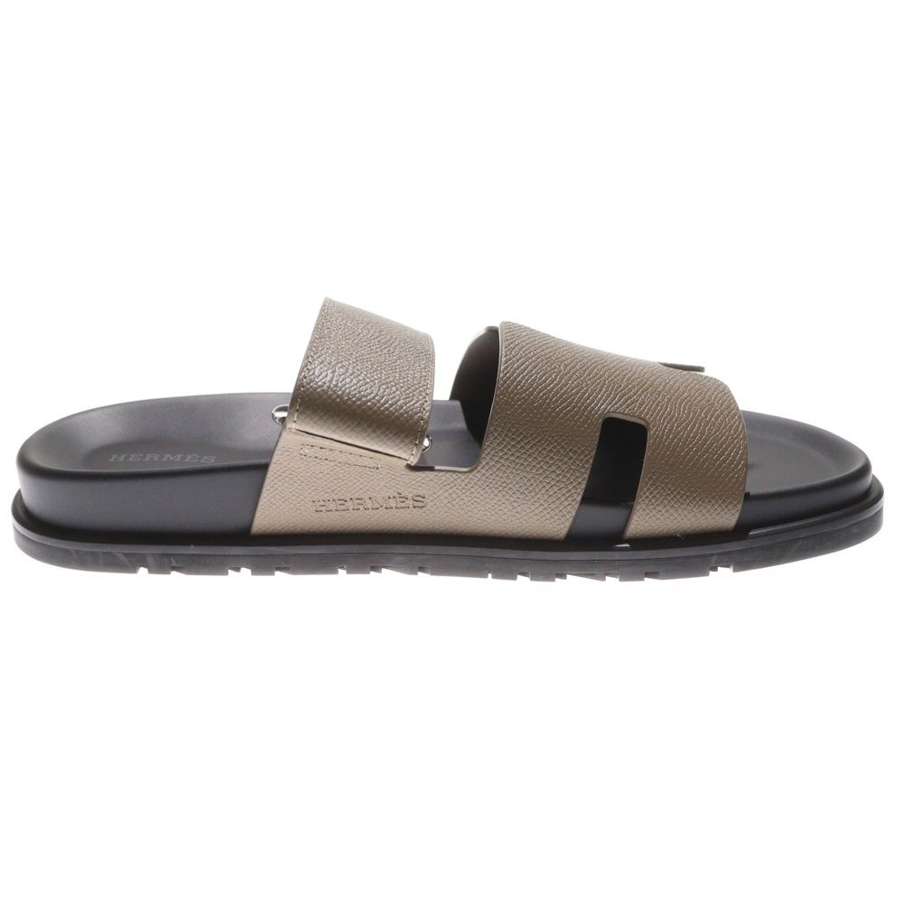 HERMÈS ブラウン スライドサンダル HERMES (エルメス) シプレ Hロゴ ヴォーエプソン レザー ラバー