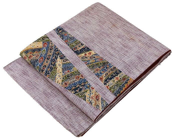 名古屋帯 未使用 綿 草花 縞幾何 切り嵌め 紬 京袋帯 未着用 新古品 九