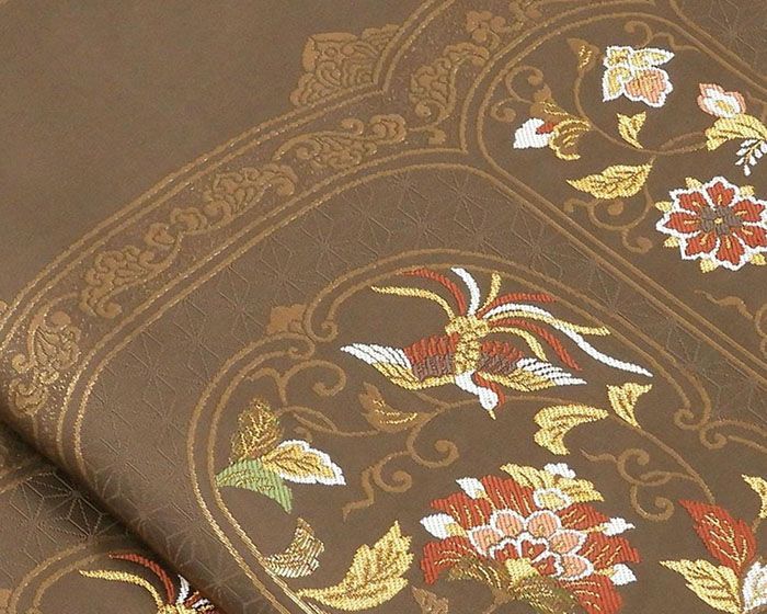 名古屋帯 正絹 尾長鳥 唐花 リサイクル 良品 中古 九寸 カジュアル