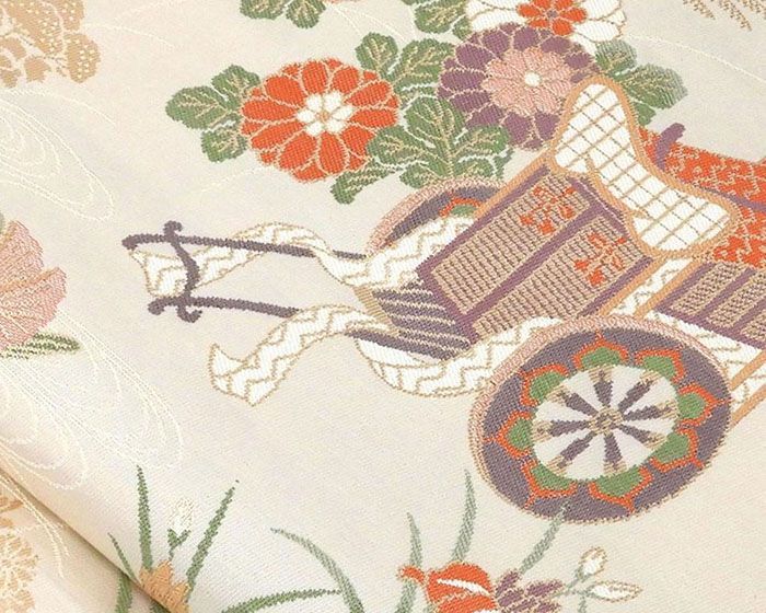 名古屋帯 未使用 正絹 花鳥 御所車 名古屋帯 未着用 美品 新古品 九寸