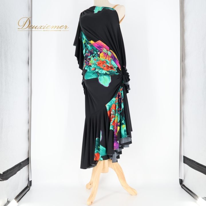 社交ダンス 衣装 ジャンティ gentil ラテン ドレス ワンピース 黒 柄