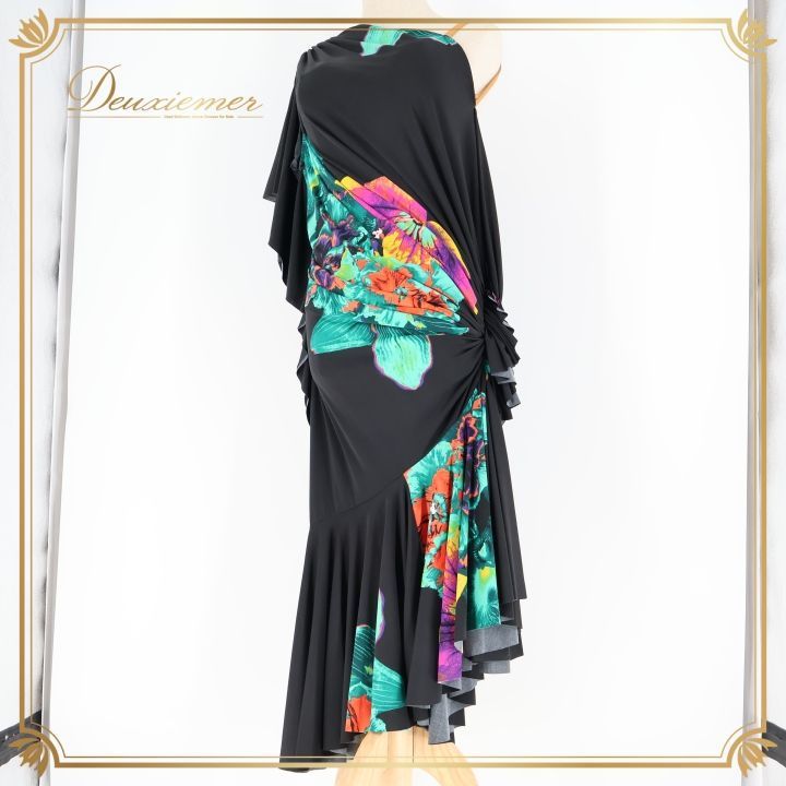 社交ダンス 衣装 ジャンティ gentil ラテン ドレス ワンピース 黒 柄