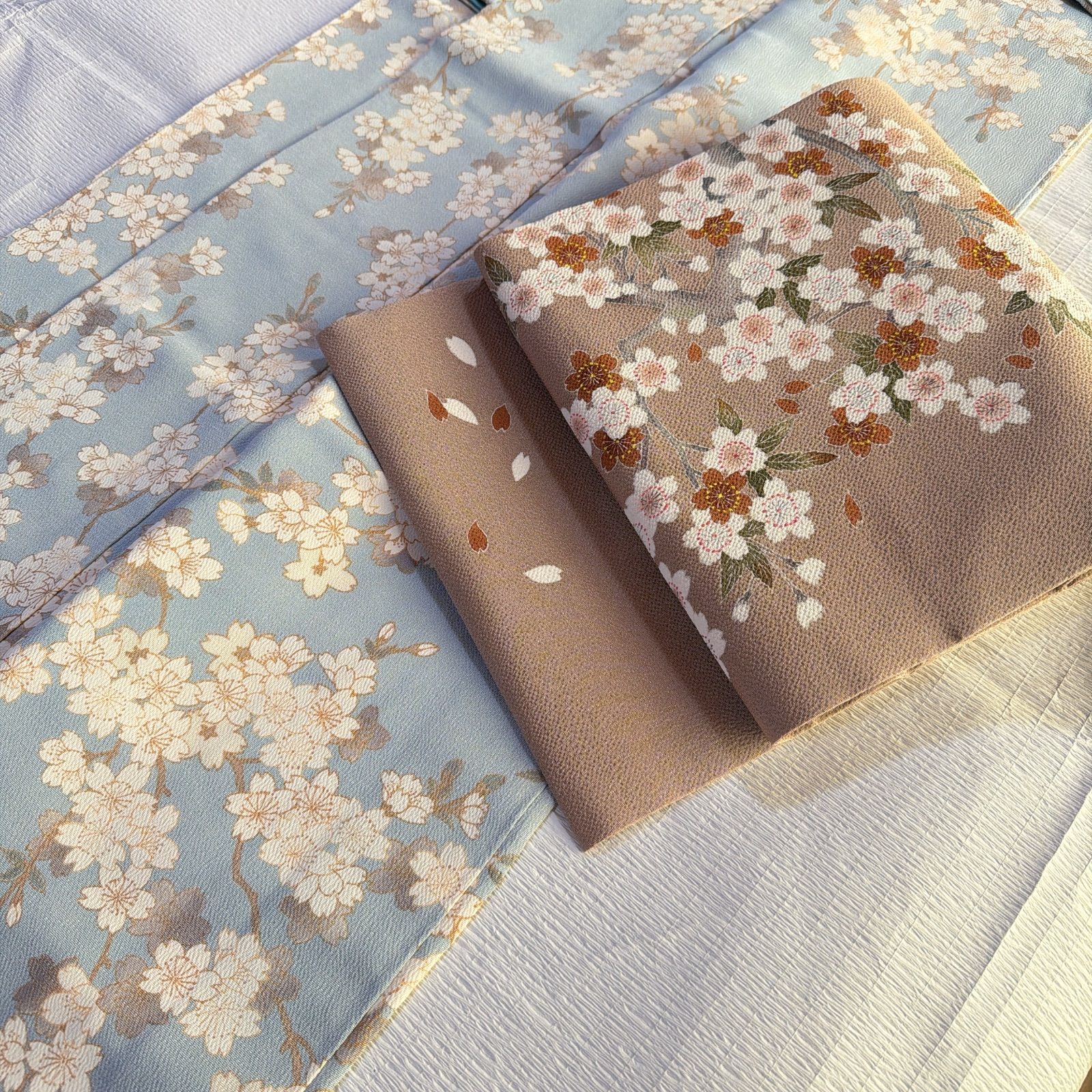 小紋 桜 縮緬 水色 正絹 - メルカリ