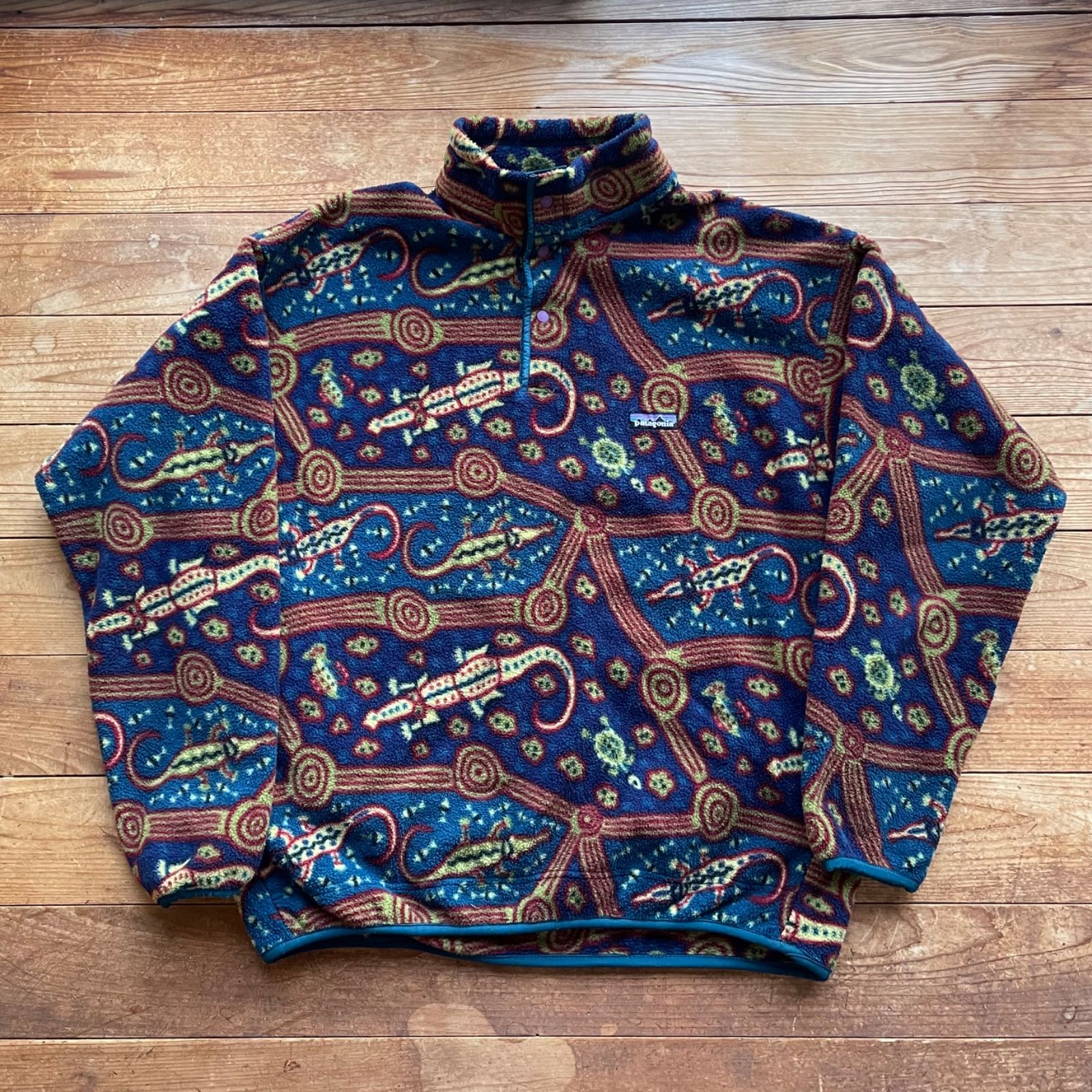 90 s Patagonia Snap T Pullover 古着 パタゴニア カメ ワニ 総柄 スナップT フリース FA 98 1998年製