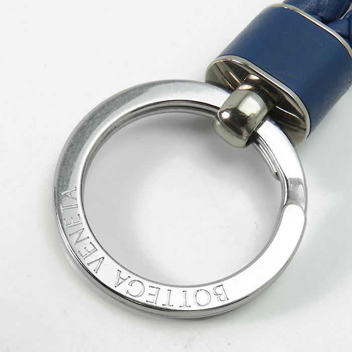 ボッテガヴェネタ キーリング】イントレチャート レザー ブルー メンズ