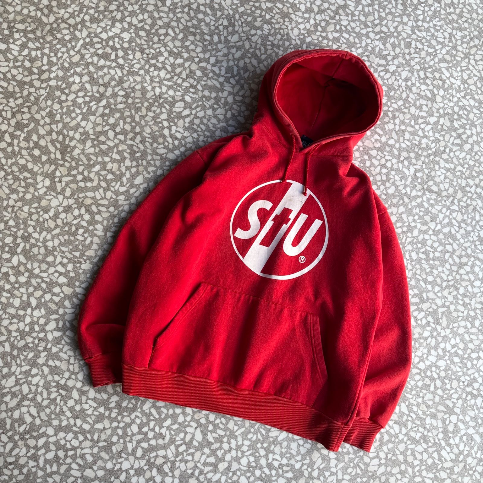 オールドステューシー、肉厚パーカー】ストリート古着赤PiLロック