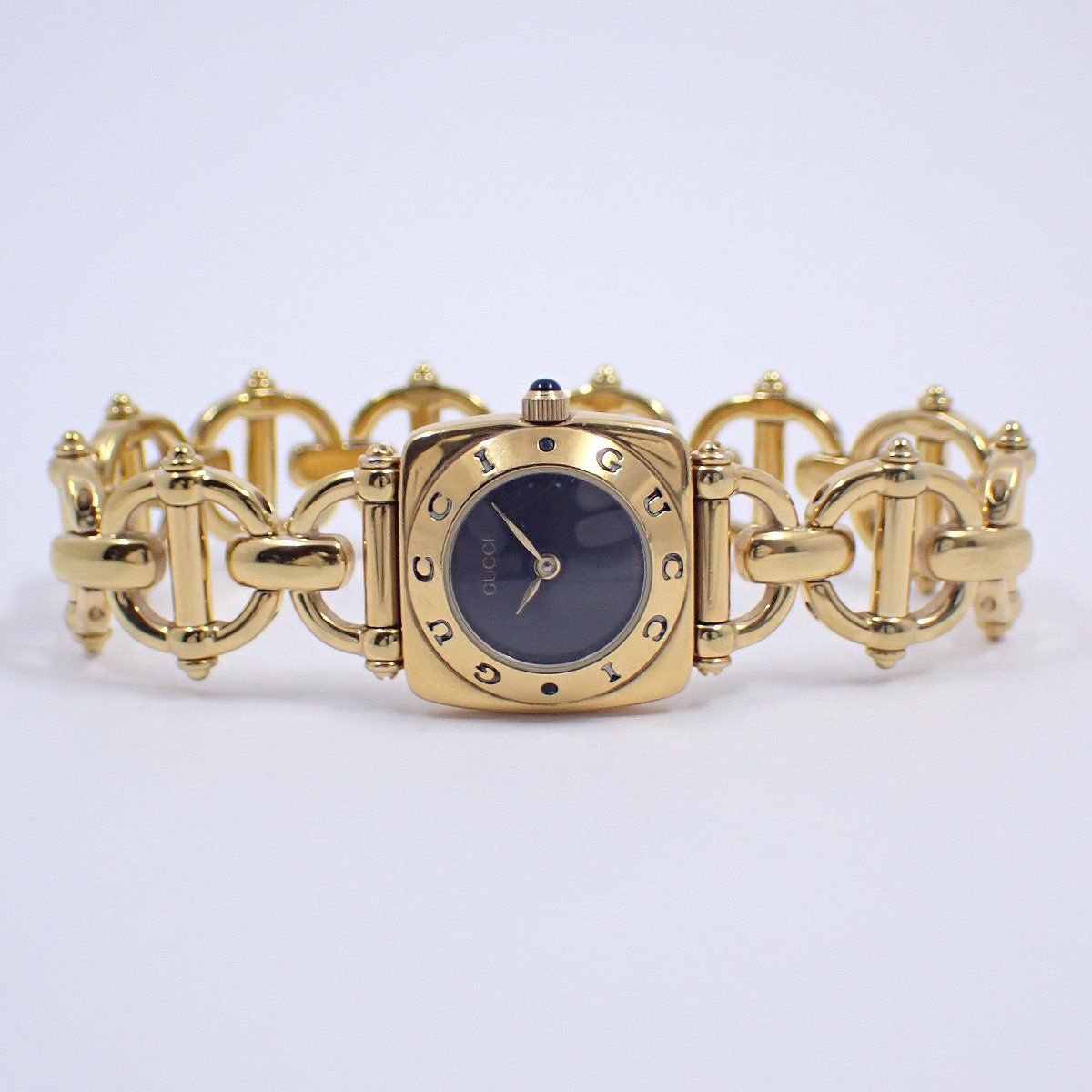 グッチ 6400L クォーツ レディース 腕時計 ゴールドGP 黒文字盤 純正