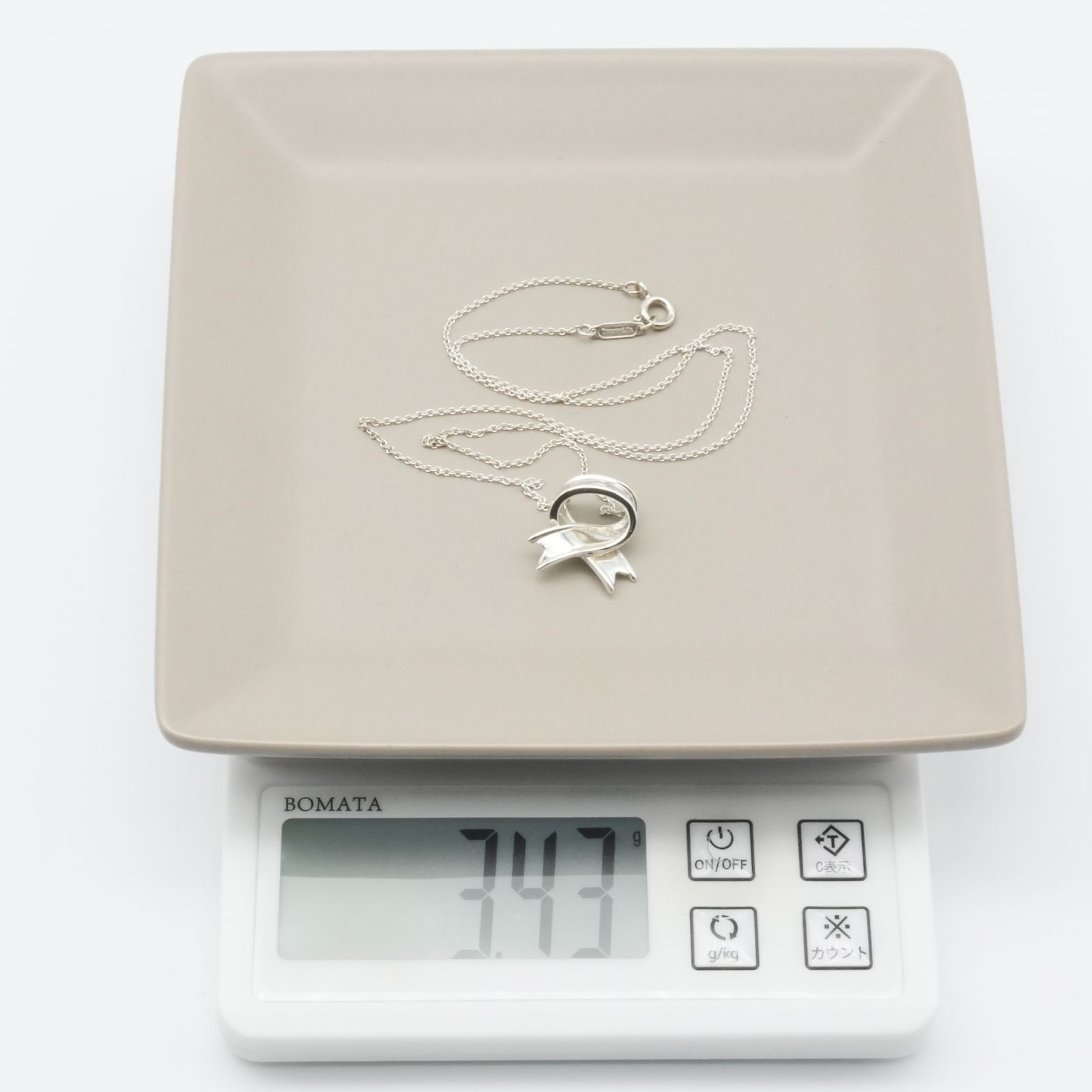 極美品ティファニー リボン シルバーネックレス ボウ ペンダント/25