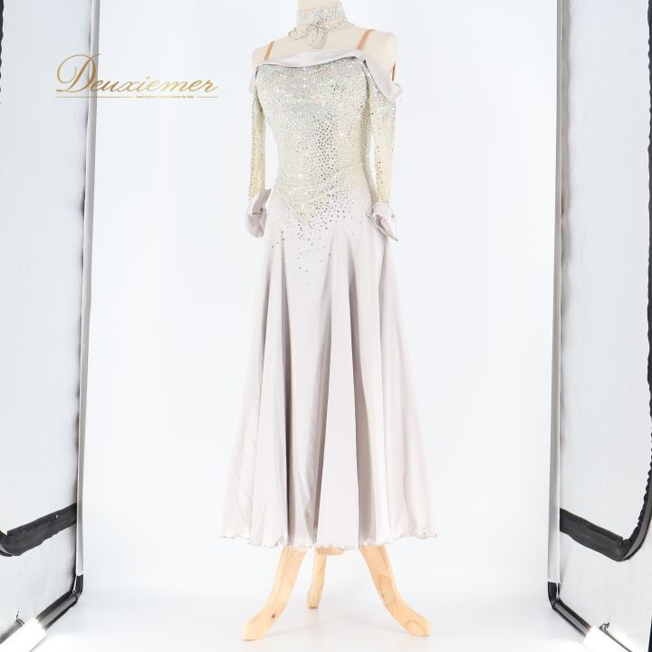 【社交ダンス衣装】グレー×豪華フロート TAKADANCE ワンピース ドレス 社交ダンス衣装】グレー×豪華フロート TAKADANCE ワンピース ドレス