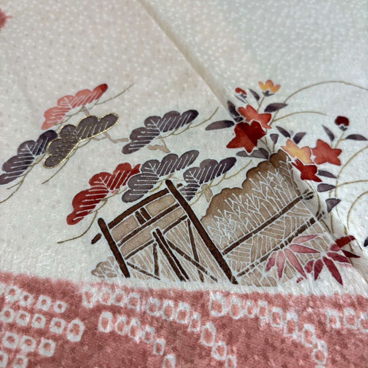 付下げ 三越お誂え 絞り 裄67.5 友禅 金彩 一つ紋 訪問着 正絹 着物 MK