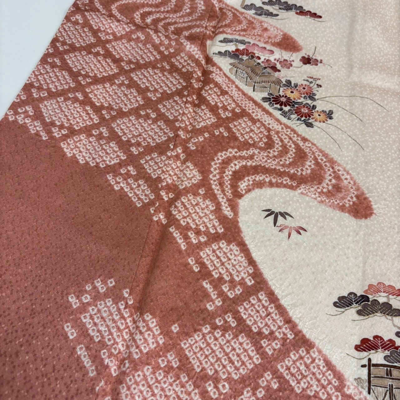 付下げ 三越お誂え 絞り 裄67.5 友禅 金彩 一つ紋 訪問着 正絹 着物 MK