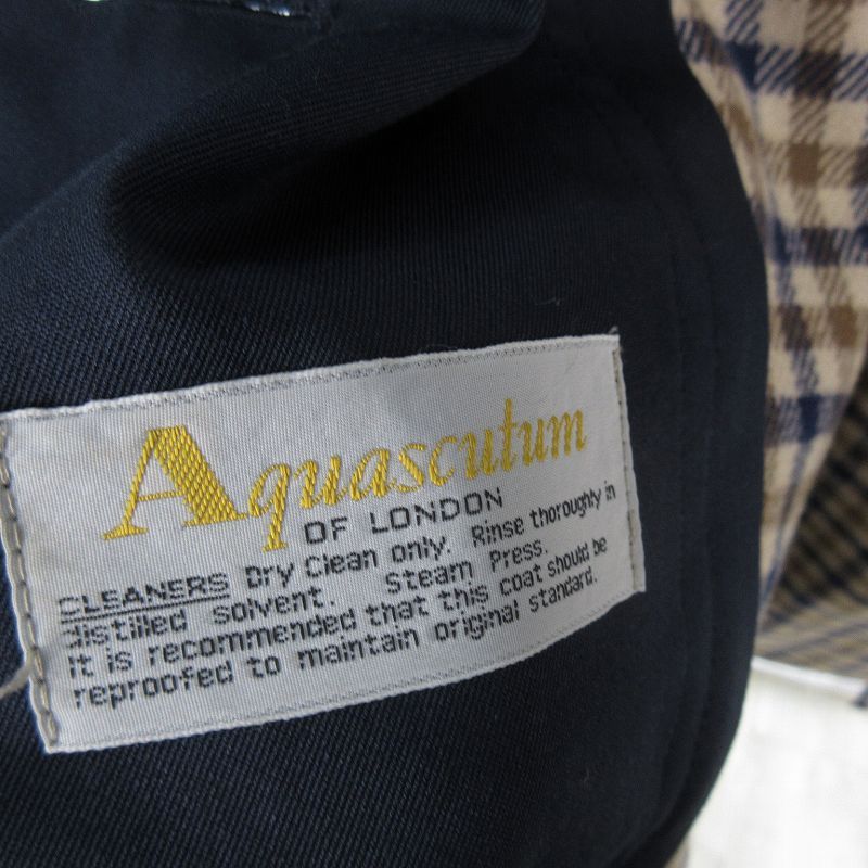 【中古】アクアスキュータム AQUASCUTUM 80s 90s 英国製 トレンチコート ロング ライナー付き チェック 紺 ネイビー コットン 38 アクアスキュータム AQUASCUTUM 80s 90s 英国製 トレンチコート ロング