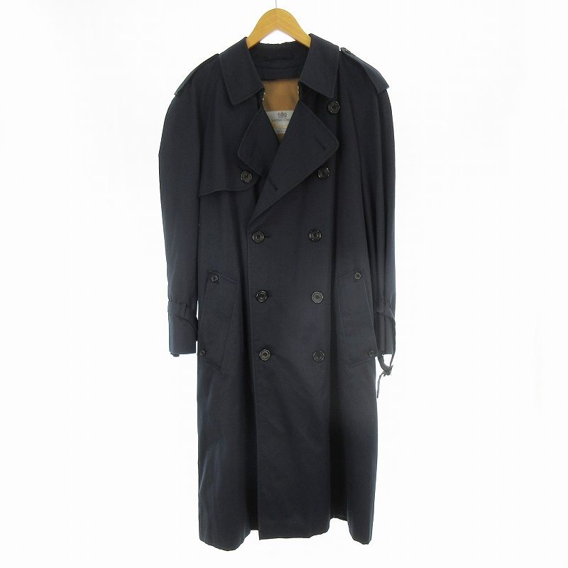 【中古】アクアスキュータム AQUASCUTUM 80s 90s 英国製 トレンチコート ロング ライナー付き チェック 紺 ネイビー コットン 38 アクアスキュータム AQUASCUTUM 80s 90s 英国製 トレンチコート ロング
