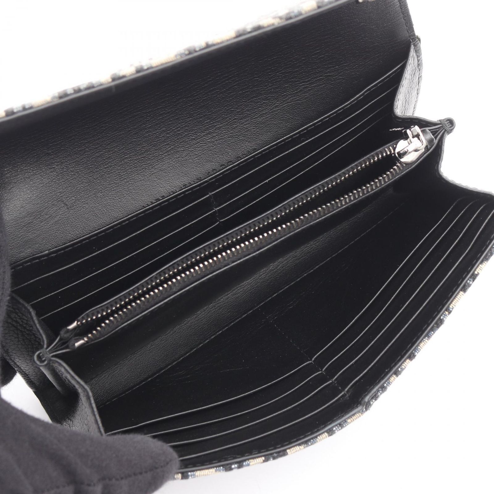 ディオール Dior 二つ折り長財布 オブリーク ネイビー/ベージュ