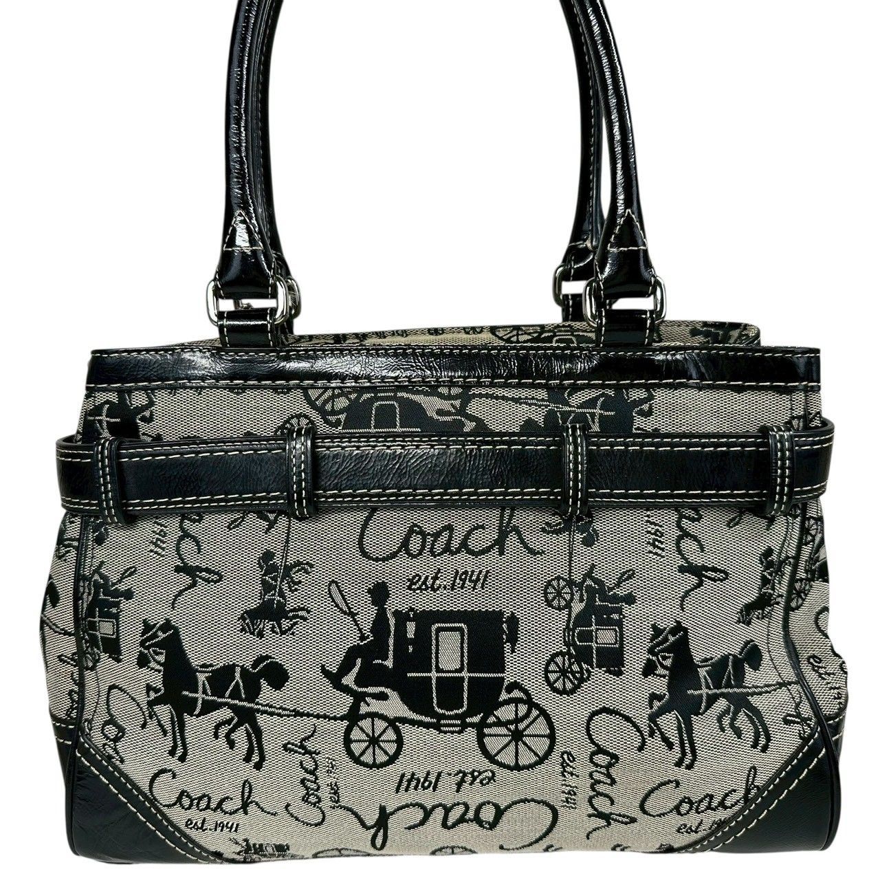 B4240】 COACH コーチ トートバッグ キャンバス エナメル加工 ホース