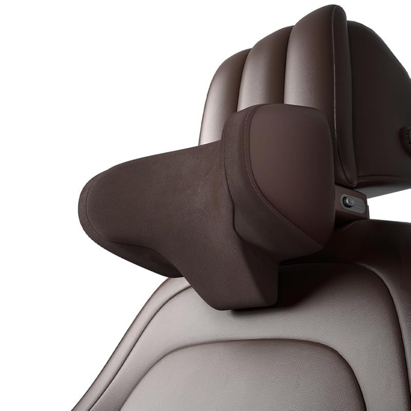CANLER 車用ヘッドレスト 首枕 ネックパッド 高さ12cm・前後5cm可調節 ドライブ用 クッション 車ヘッドレストクッション 取り付け簡単 フック付き シート対応 汎用タイプ -ブラウン 1