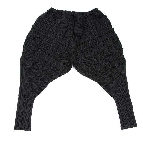 PLEATS PLEASE プリーツプリーズ サルエルパンツ 変形 切り替え プリーツプリーズPLEATS PLEASE ストライプ織りプリーツ切替変形パンツ