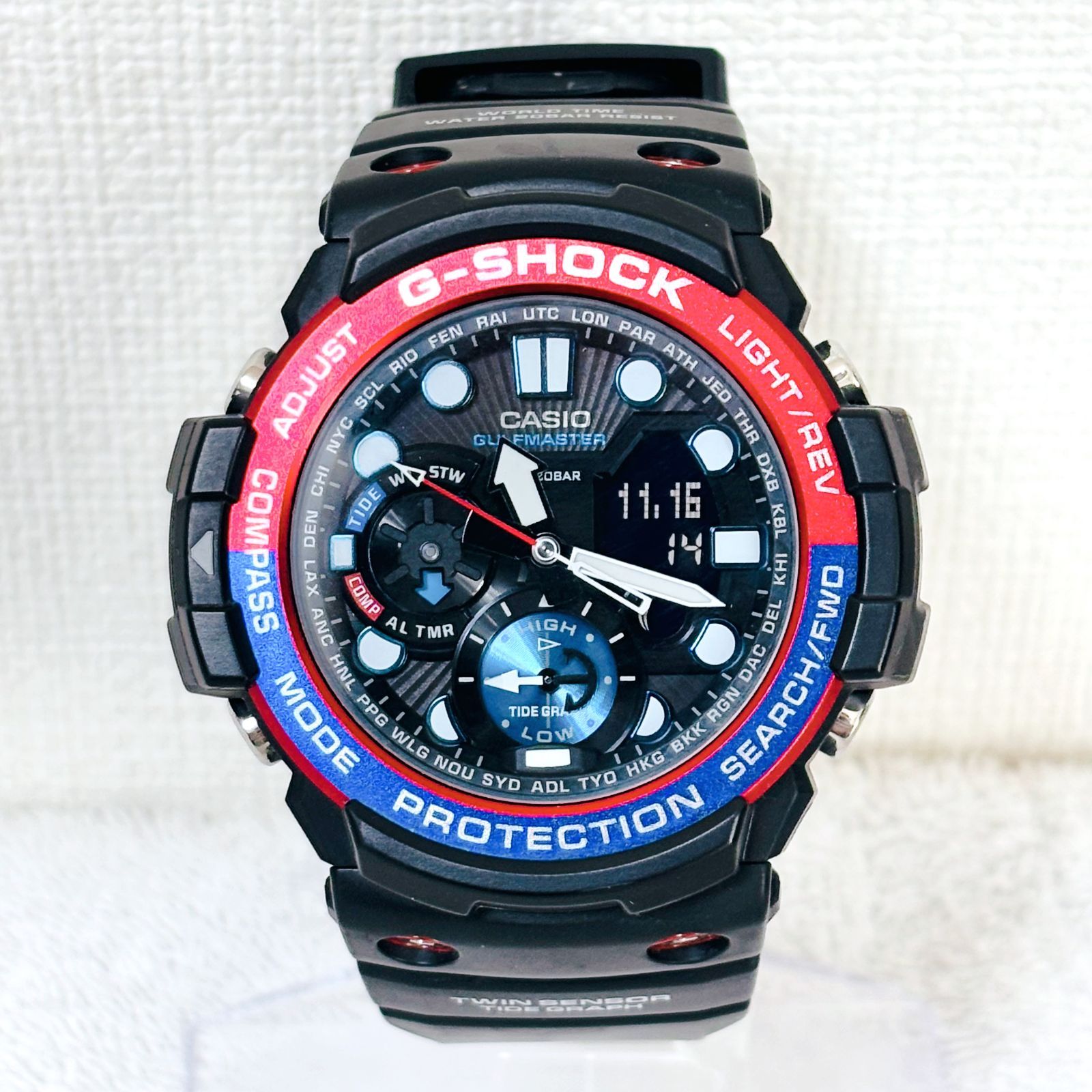 【電池新品】CASIO G-SHOCK GN-1000 ペプシ 腕時計 y2k クーポンあり】準美品 G-SHOCK GN-1000 ガルフマスター ペプシカラー