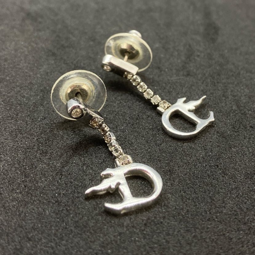 Christian Dior ディオール ピアス シルバー ラインストーン ロゴなし