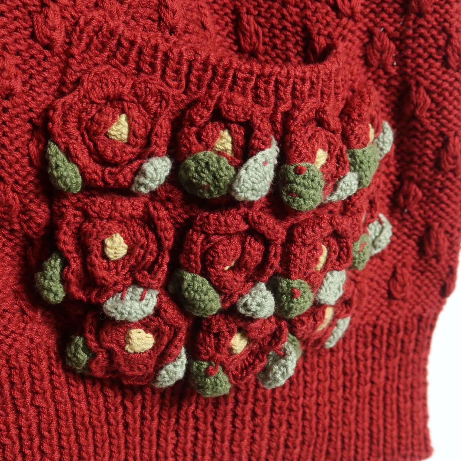 花モチーフ付きニットカーディガン カネコイサオ 美品】ワンダフルワールド カネコイサオ☆お花のモチーフいっぱい