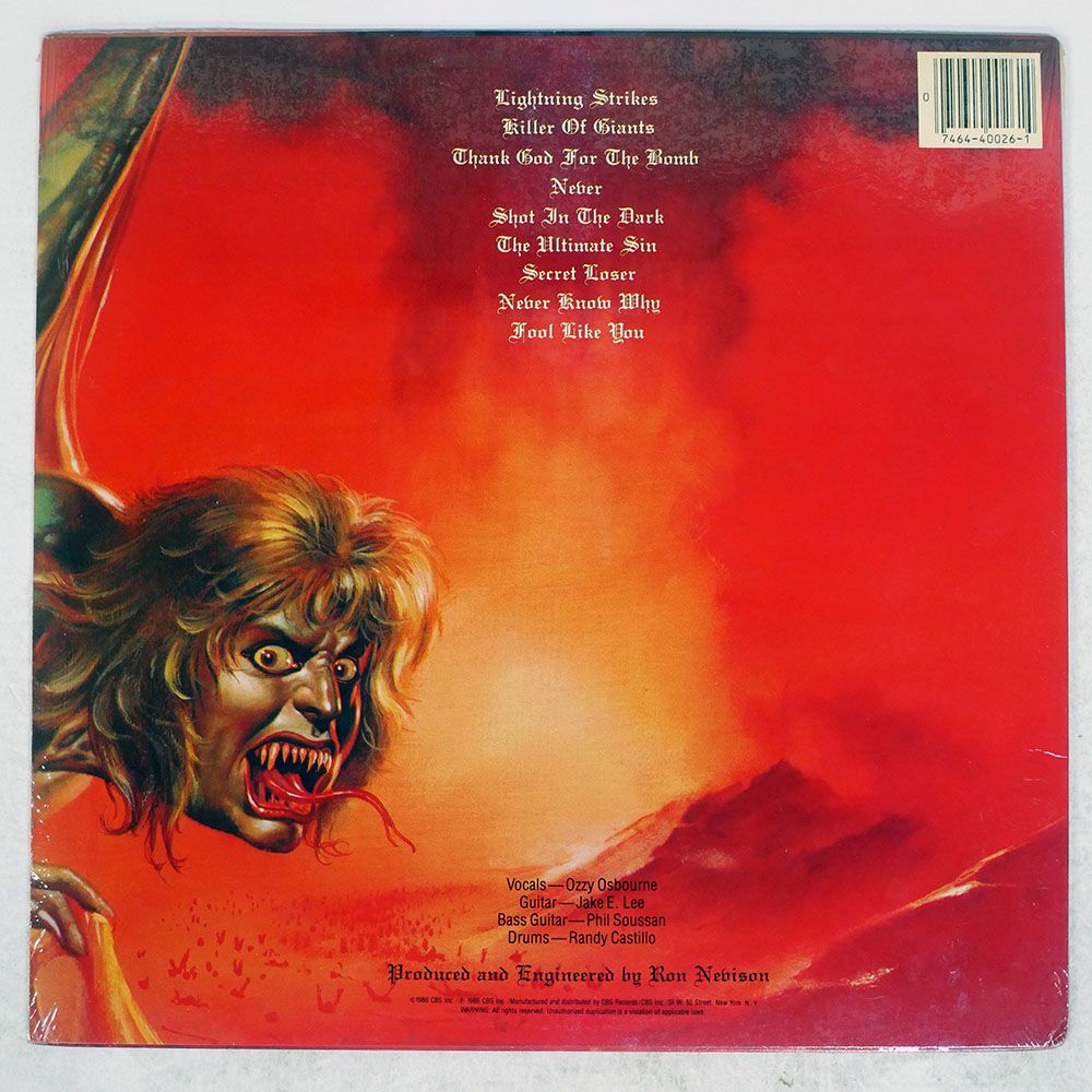 US盤 OZZY OSBOURNE/ULTIMATE SIN/CBS OZ40026 LP 【公式通販】