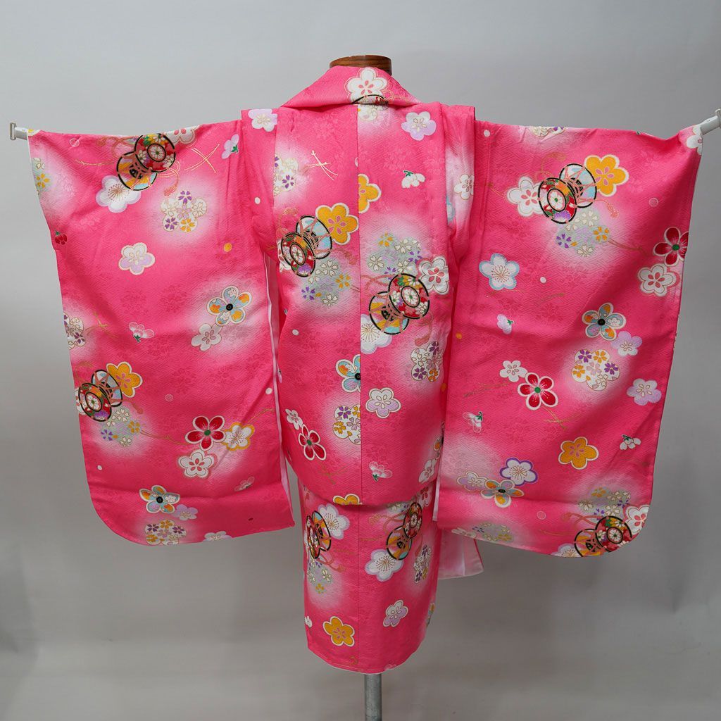 七五三 三歳 女児 正絹 被布着物フルセット ピンク 伊達襟付き 女の子